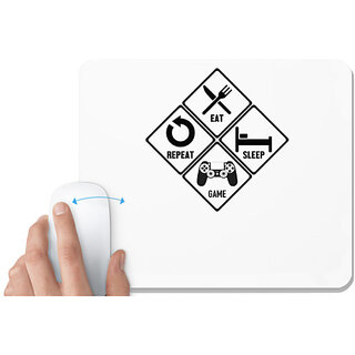 UDNAG White Mousepad 'Life cycle | Eat Sleep Game Repeat' for Computer / PC / Laptop [230 x 200 x 5mm]