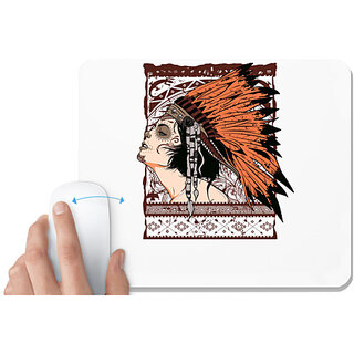 UDNAG White Mousepad 'Red Indian | Redindian lady' for Computer / PC / Laptop [230 x 200 x 5mm]