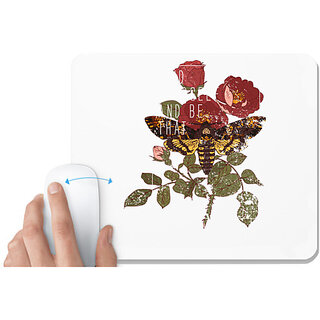 UDNAG White Mousepad 'Flowers | Rose and moth' for Computer / PC / Laptop [230 x 200 x 5mm]