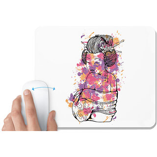 UDNAG White Mousepad 'Japanese | Japanese Lady illustration' for Computer / PC / Laptop [230 x 200 x 5mm]