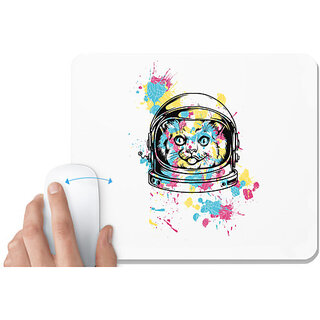 UDNAG White Mousepad 'Astronaut | Astronaut Cat' for Computer / PC / Laptop [230 x 200 x 5mm]