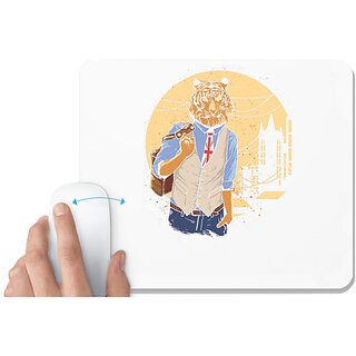 UDNAG White Mousepad 'Illustration | Gentle tiger' for Computer / PC / Laptop [230 x 200 x 5mm]