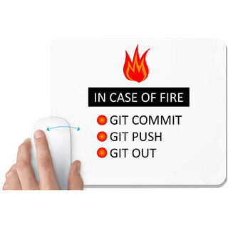 UDNAG White Mousepad 'Coder | In case of fire git commit git push git out' for Computer / PC / Laptop [230 x 200 x 5mm]
