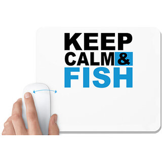 UDNAG White Mousepad 'Fishing | Keep Calm & Fish' for Computer / PC / Laptop [230 x 200 x 5mm]