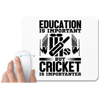 UDNAG White Mousepad 'Cricket | Education is' for Computer / PC / Laptop [230 x 200 x 5mm]