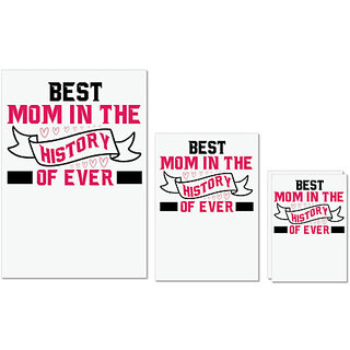 UDNAG Untearable Waterproof Stickers 155GSM 'Mom | BEST MOM IN THE HISTORY OF EVER' A4 x 1pc, A5 x 1pc & A6 x 2pc