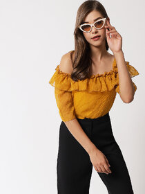 Vivient women yellow dotted shoulder strap top