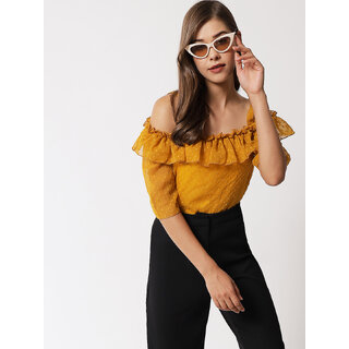 Vivient women yellow dotted shoulder strap top
