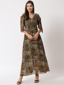 Vivient women tiger printed cold shoulder long dress