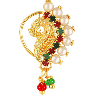 Vighnaharta Gold Plated with Peals Alloy Maharashtrian banu Nath Nathiya./ Nose Pin for women VFJ1005NTH-Press