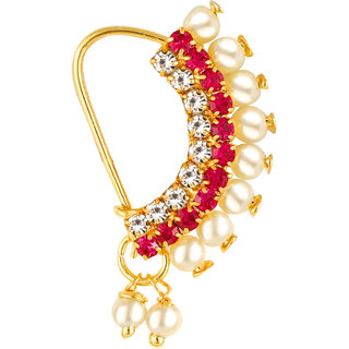 Vighnaharta Gold Plated with Peals Alloy Maharashtrian Nath Nathiya./ Nose Pin for women VFJ1010NTH-TAR