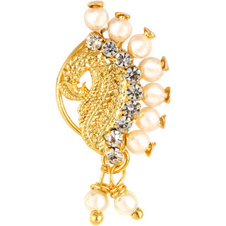 Vighnaharta Gold Plated with Peals Alloy Maharashtrian banu Nath Nathiya./ Nose Pin for women VFJ1013NTH-Press