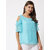 Elizy women cyan dotted georgette cold shoulder top