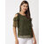 Elizy Women Mint Green Dotted Georgette Cold Shoulder Top