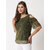 Elizy Women Mint Green Dotted Georgette Cold Shoulder Top