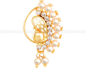Vighnaharta  Mayur design with AD Stone Alloy Maharashtrian Nath Nathiya./ Nose Pin for women