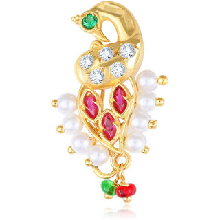 Vighnaharta Gold Plated Mayur design with Peals Alloy Maharashtrian Nath Nathiya./ Nose Pin for women vFJ1011NTH-Tar