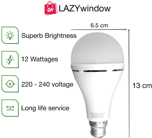 Buy 12 Watt Rechargeable Emergency Inverter Led Bulb. Online @ ₹289 ...