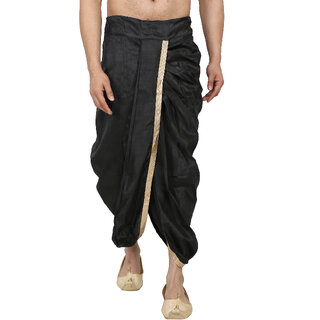 DISONE Black Silk Dhoti for Men with Allover Border