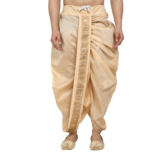 DISONE Beige Silk Readymade dhoti for Men