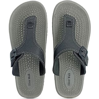 OLIVER WALK Convenient Flip Flop For Men - Grey(Black) (Pack of 2)