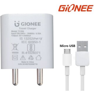 GIONEE 9 Watt 2 Amp Mobile Charger with Detachable Cable(White, White, Cable Included).