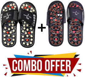 Acupressure Yoga Paduka Power Foot Mat Full Body Relaxer Natural Leg Foot Massager Slippers Massager Combo (Black) (Pack of-2)