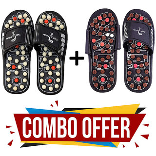 Acupressure Yoga Paduka Power Foot Mat Full Body Relaxer Natural Leg Foot Massager Slippers Massager Combo (Black) (Pack of-2)