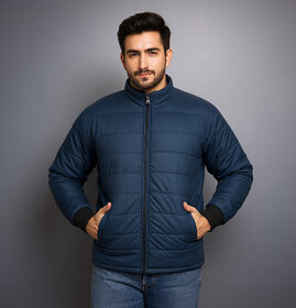 29K Men's Blue Reversible Solid Double Sided Comfortable Long Sleeve Bomber Winter Jacket
