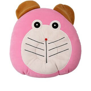 FAIRBIZPS Pillow New Born Baby, Ideal for Round Head Shaping with Foam Cotton0 - 12 months (PINK FACE WITH BROWN EARS)
