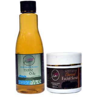 INDOPOWER ADd241-DAILY SHINE  PROTECT HAIR OIL 200ml. + ACTIVATED CHARCOAL FACIAL SCRUB 100g.