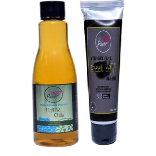 INDOPOWER ADd242-DAILY SHINE & PROTECT HAIR OIL 200ml. + CHARCOAL PEEL OFF MASK 100g.