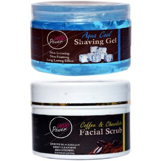 INDOPOWER ADd276-AQUA COOL SHAVING GEL 200g. + COFFEE & CHOCOLATE FACIAL SCRUB 100g.