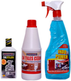 INDOPOWER ACc43-5X Metal SCUM Cleaner 100ml.+ Tiles Cleaner 500mL.+Glass Cleaner 500ML.