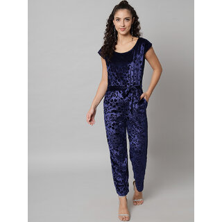 Vivient Blue Printed Velvet jumpsuite