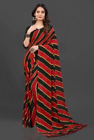 Red Colour Stripped Pure Georgette Printed Saree With Blouse Piece