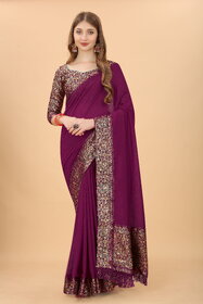 Purple Colour Vichitra Silk Embroidried Sarees