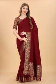 Maroon Colour Vichitra Silk Embroidried Sarees