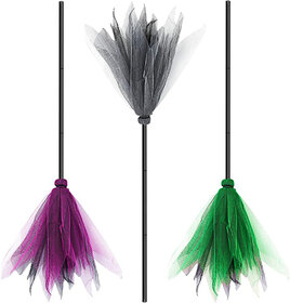 Kaku Fancy Dresses Halloween Witch Flying Broom Stick Horror Costume - 3Pcs
