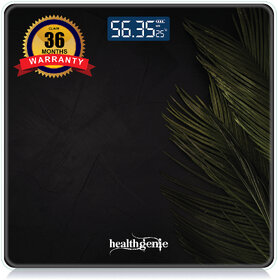 Healthgenie Digital Weight Machine Thick Tempered Glass LCD Display With 3 Years Warranty Weighing Scale( Black Fern)