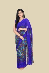 Blue Colour Pure Georgette Printed Saree With Blouse Piece