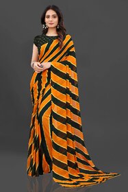 Orange Colour Stripped Pure Georgette Printed Saree With Blouse Piece