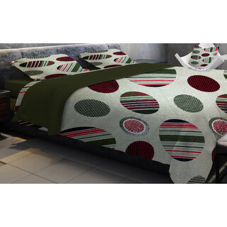 Bed Looks Collection Double Bed sheet (90x100) (1+2 Set) 300 TC Green Polka Design