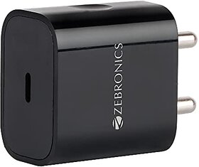 Zebronics ZEB-RC20A Type C Charger with 20W PD3.0 Protocol Support DC 5V/9V/12V high Efficiency Less Ripple Wide Input Range Auto self Recovery Over Current and Short Circuit Protection