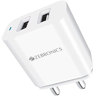 Zebronics ZEB-MA5321A Dual USB Charger with DC 5V 3.1A Type C Cable Fast Charge high Efficiency LED Indicator Smartphone Compatible Auto self Recovery and Over Temperature Protection(White)