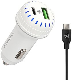 ZEBRONICS ZEB-CC5236Q Car Charger with 36W Rapid Charge Type C/USB Output LED Indicator Intelligent Charging ABS Plastic Protections for Short Circuit/Over Voltage and Temperature (White)