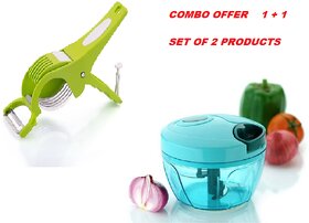 combo of Handy Mini Plastic Chopper with 3 Blades (350ML) Cutter for Kitchen  2 in 1 veg cutter piller