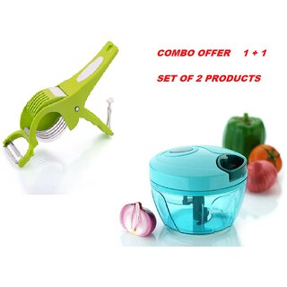 combo of Handy Mini Plastic Chopper with 3 Blades (350ML) Cutter for Kitchen  2 in 1 veg cutter piller