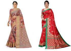 SVB Sarees Multicolor Art Silk Printed Sarees Pack Of 2 Saree