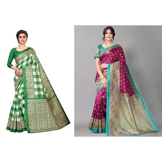 SVB Sarees Multicolor Art Silk Printed Sarees Pack Of 2 Saree